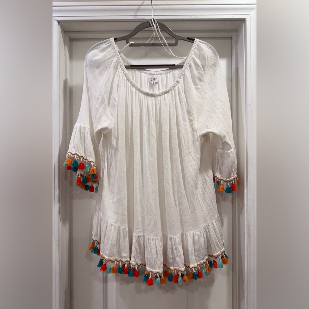 Crown & Ivy White Bell Sleeve Tunic With Tassels Size XL - Picture 1 of 6